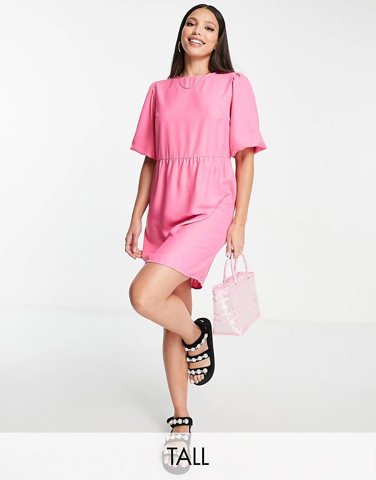 Pieces Tall exclusive mini smock dress in bright pink